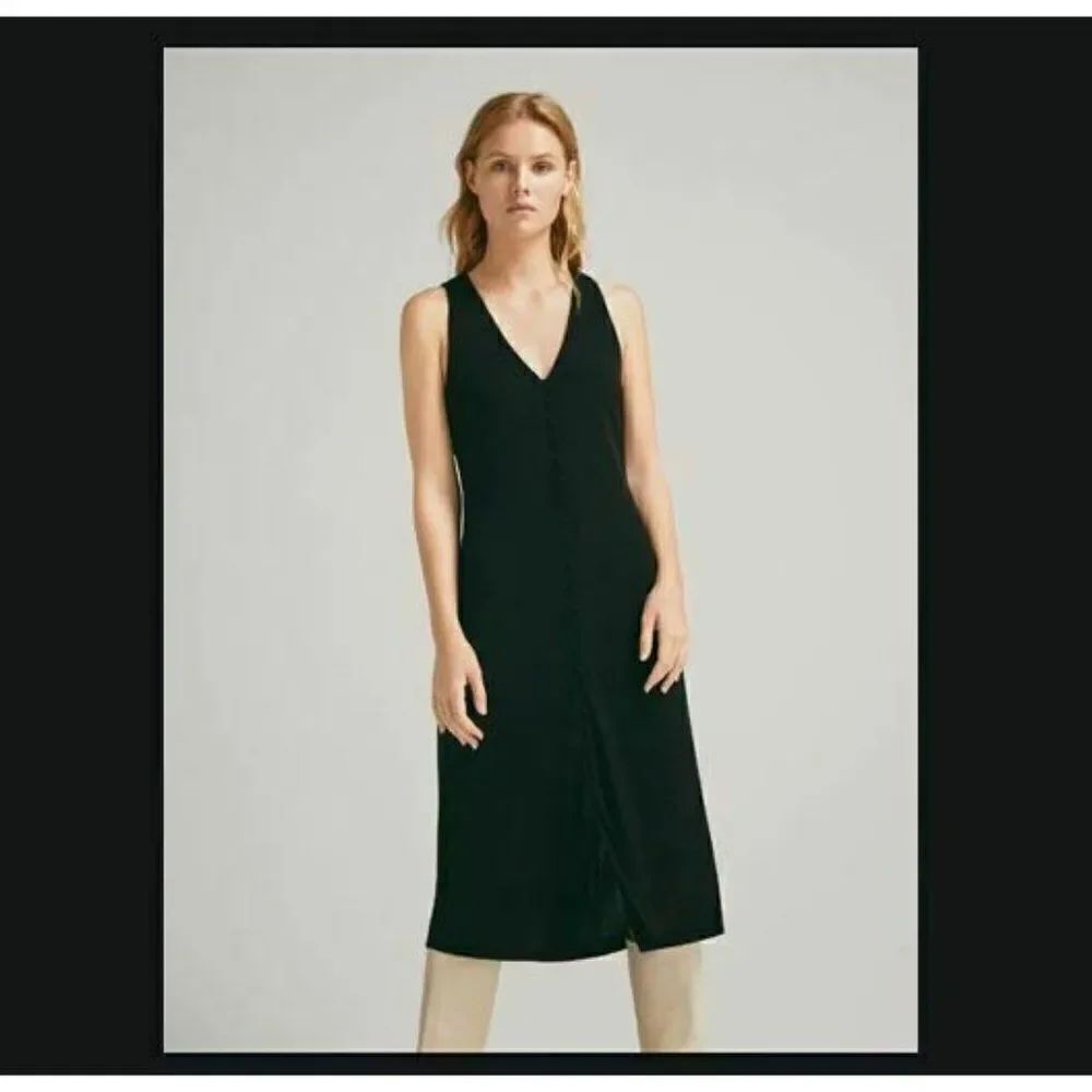 Massimo Dutti Womens Midi Dress XS Black Sleeveles